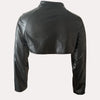 Chic Women's Faux Leather Jacket - Sexy Zip-Up Crop Top with Stand Collar, Long Sleeve, Solid Color -  PU Leather Jacket