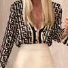 Two Piece Suit 2023 Autumn New Women Printed Long Sleeve Bag Hip Slim V-neck Sexy Fashion Elegant Casual Ladies Skirt Set MsChuh