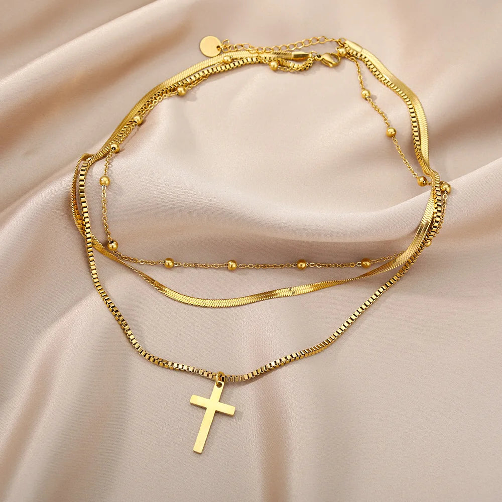 Double Layer Hollow Clavicle Chain Stainless Steel Necklace For Women Punk Hip-Hop Streetwear Jewelry Dropshipping