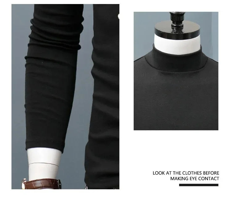 Long Sleeve T-shirt Thermal Underwear Tops Men Winter Clothes Thermal Shirt Autumn Men's Winter Tights High Neck Thin Slim Fit