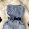 Damen Jeans Jumpsuit Sommer Playsuit Mode Hot Drill Hoher Bund Schmal Ärmellos Trägerlos Gürtel Outfits