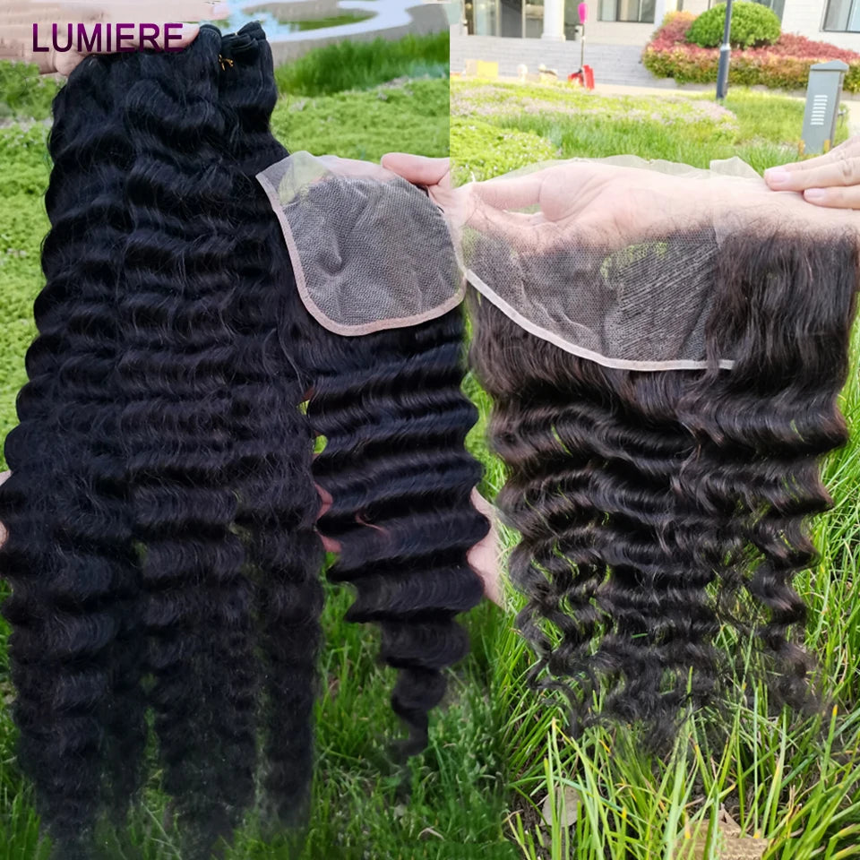 15A Loose Deep Wave Bundle With HD Closure 4X4 5x5 6x6 100% Virgin Brazilian Hair Weave Bundles 3/4 Bundle Deal  8-40" Wholeasle