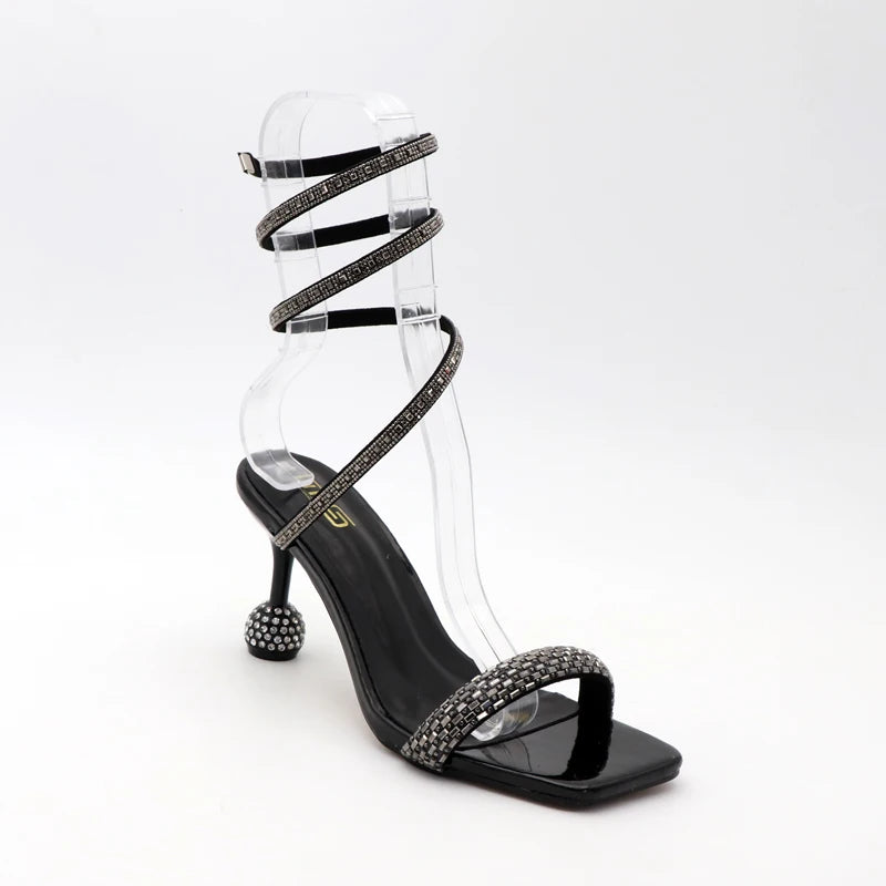 Luxus-Fashion-Sandalen 2024 Sommer Neue Strass Fee offene Zehen Ring-Fuß-Riemen Römersandalen mit hohem Absatz Damenschuhe Bankett