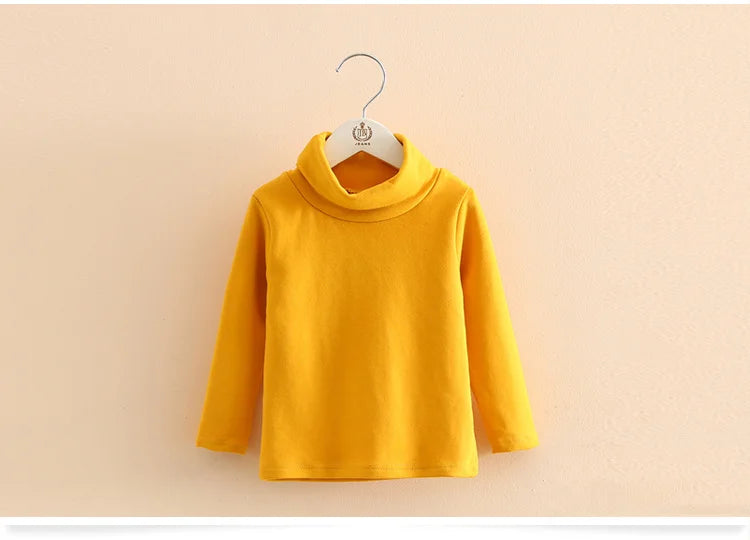 2025 Spring Autumn 2-10 Years Children'S Candy Color Sweet Long Sleeve High Neck Unisex Kids Girl Boy Basic Turtleneck T-Shirt