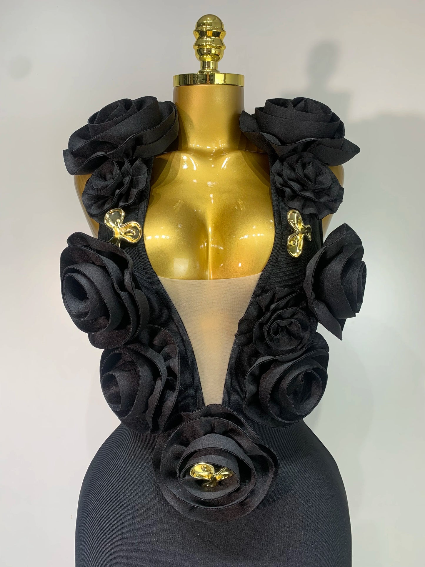 Mode Schwarz 3D Blumen Bodycon Langes Bandage Kleid Celebrity Elegantes Party Geburtstagskleid Damen Ärmellose Sexy Vestidos