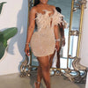 Znaiml Sexy Feathers Rhinestones Backless Diamond Sheer Mesh Bodycon Dresses for Woman Rave Club Birthday Party Night Vestidos