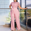 Elegante Jumpsuits & Rompers für Damen Rundhals Spitze Patchwork Kurzarm Gürtel Hohe Taille Luxus Geburtstagsparty Abend Outfit