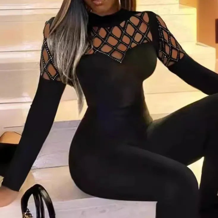 Women's Tight Jumpsuit Spring 2024 New Streetwear Fashion Elegant Splicing Sexy High Waist Long Sleeves Jump Suits for Female