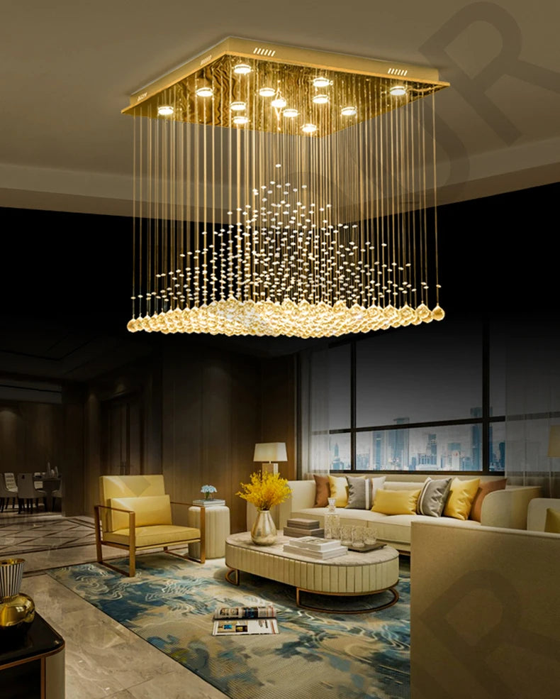 Kronleuchter K9 Kristall Pendelkugel Quadratischer Kronleuchter Beleuchtungskörper Regentropfen Vorhang Glas Kronleuchter LED-Licht