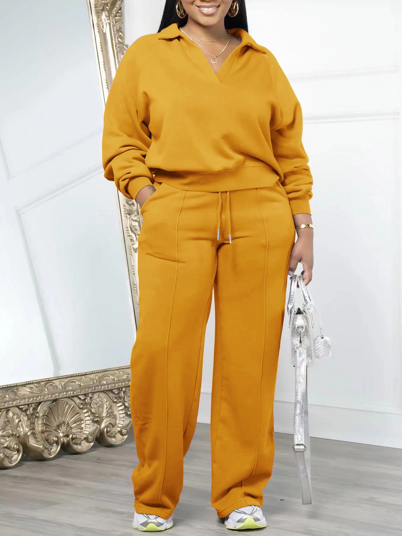 CM.YAYA Fashion Striped Women's Set V-neck Long Sleeve Sweatshirt and SweatPants Tracksuit 2025 Winter Two 2 Piece Set Outfit