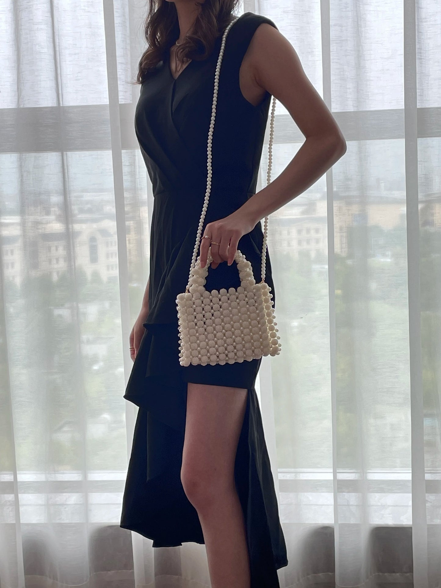 Edle Kristallperlen-Abendtasche Hochzeit Clutch mit Perlenkette Neue handgefertigte Perlenketten-Umhängetasche Handtasche Abendkleidtasche