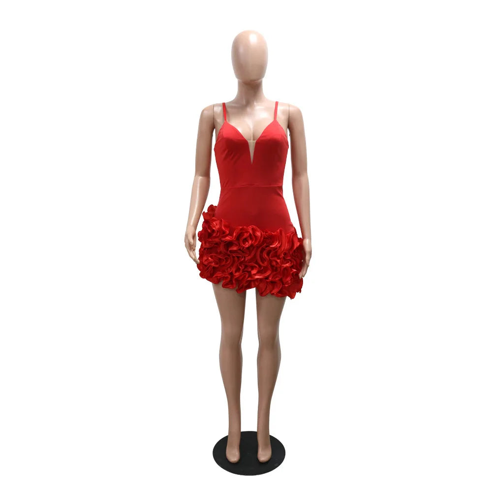 Damen Rüschen Ärmelloses Bodycon Mini-Faltenkleid Party Elegant Kurze Abendkleider Luxus Sexy Geburtstag Rotes Ballkleid
