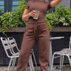 Two Piece Versatile Solid Color Sports And Leisure Set, Women's Cotton Slim Fit T-shirt Paired With Loose Jogging Pants