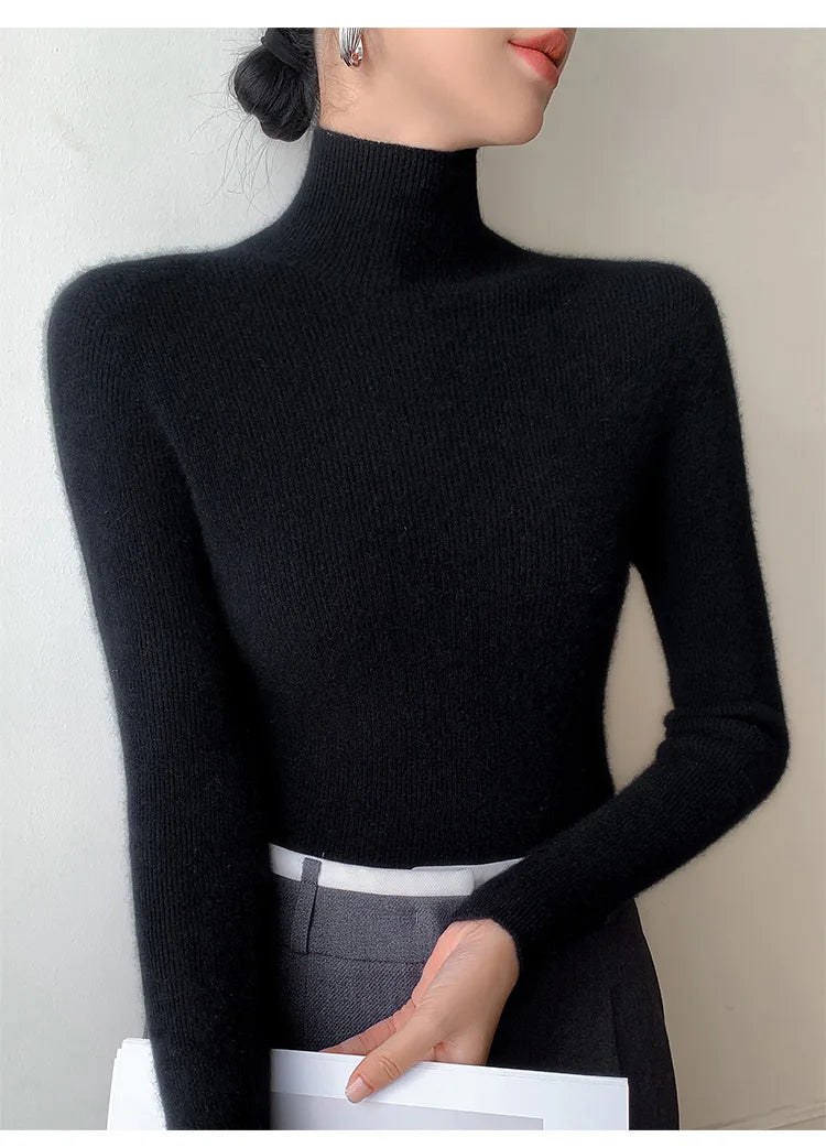 Damen Rollkragen-Basics Kaschmirpullover Herbst Winter Pullover 100% Merinowolle Strickwaren Damen Weicher schmaler Strick Neuer Top