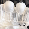 French Ladies Transparent Mesh Corset Sexy Shaper Thin Bra Set Night Club Sweet Cropped Top Girls Hot Bra and Panties Bralette