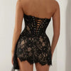 XIAOTANG Elegantes Trägerloses Spitzenkleid für Damen, sexy, modisch, schulterfrei, unregelmäßig gerafft, Bodycon, Nachtclub-Partykleid