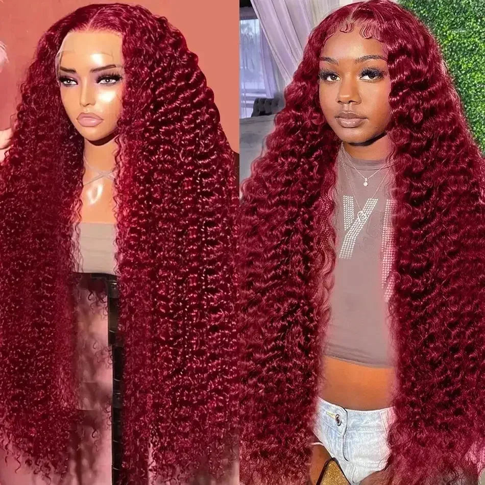 250 Dichte 30 Zoll 13x4 99J Burgundy Deep Wave Lace Front Perücke Lockige Lace Front HD Lace Front Echthaar Perücken für Frauen
