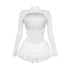 BWQ Women Long Sleeve Lace Ruffles Ruched High Waist Short Jumpsuit Streetwear Backless Street One Piece Romper Playsuit