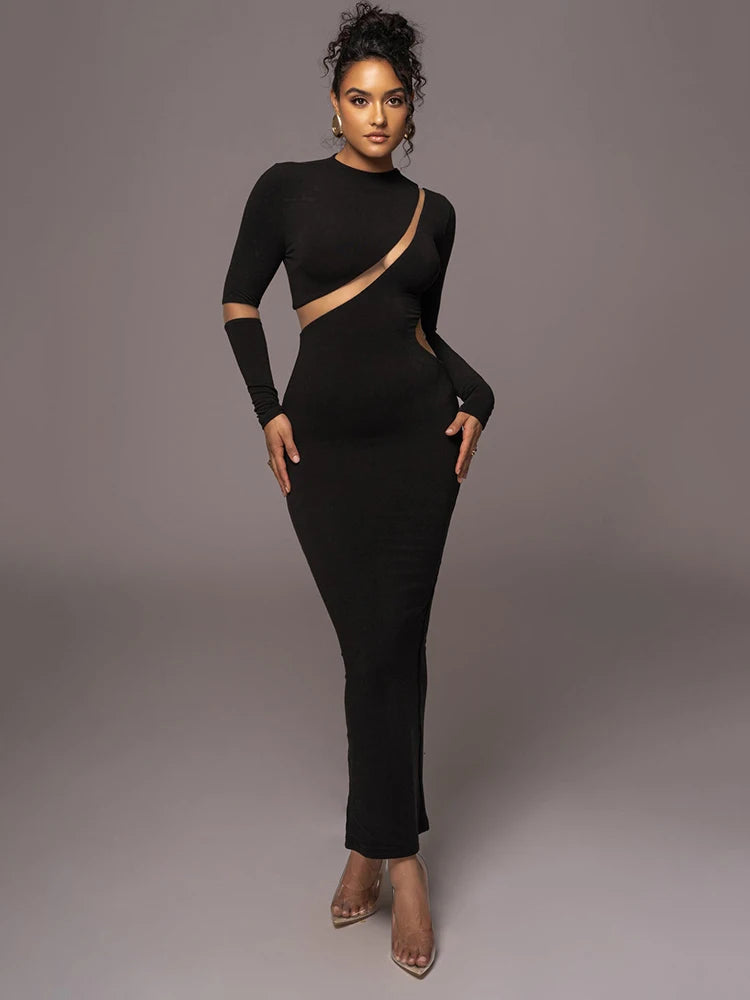 Articat-Women's Split Long Sleeve Midi Dress, Sexy Hollow Out, Split, Irregular, Irregular, Party, Club, Evening