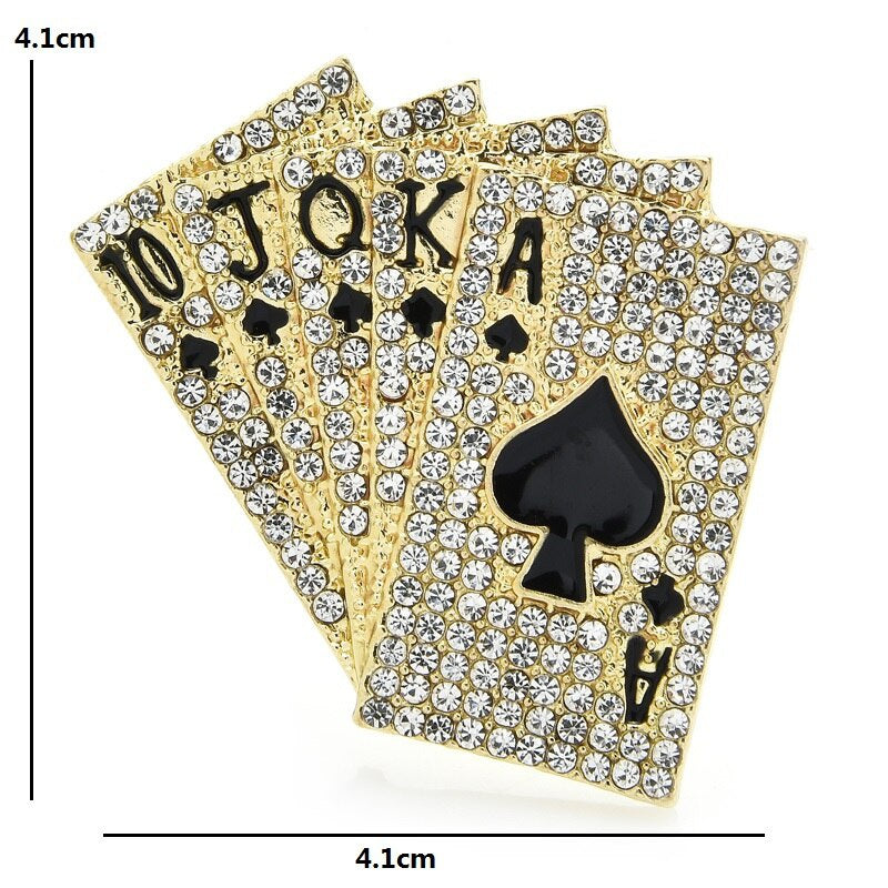 SKEDS Fashion Damen Herren Funkelnde Vollkristall Poker Brosche Anstecknadeln Besonderes Design Unisex Mode Metall Strass Schmuck Geschenk