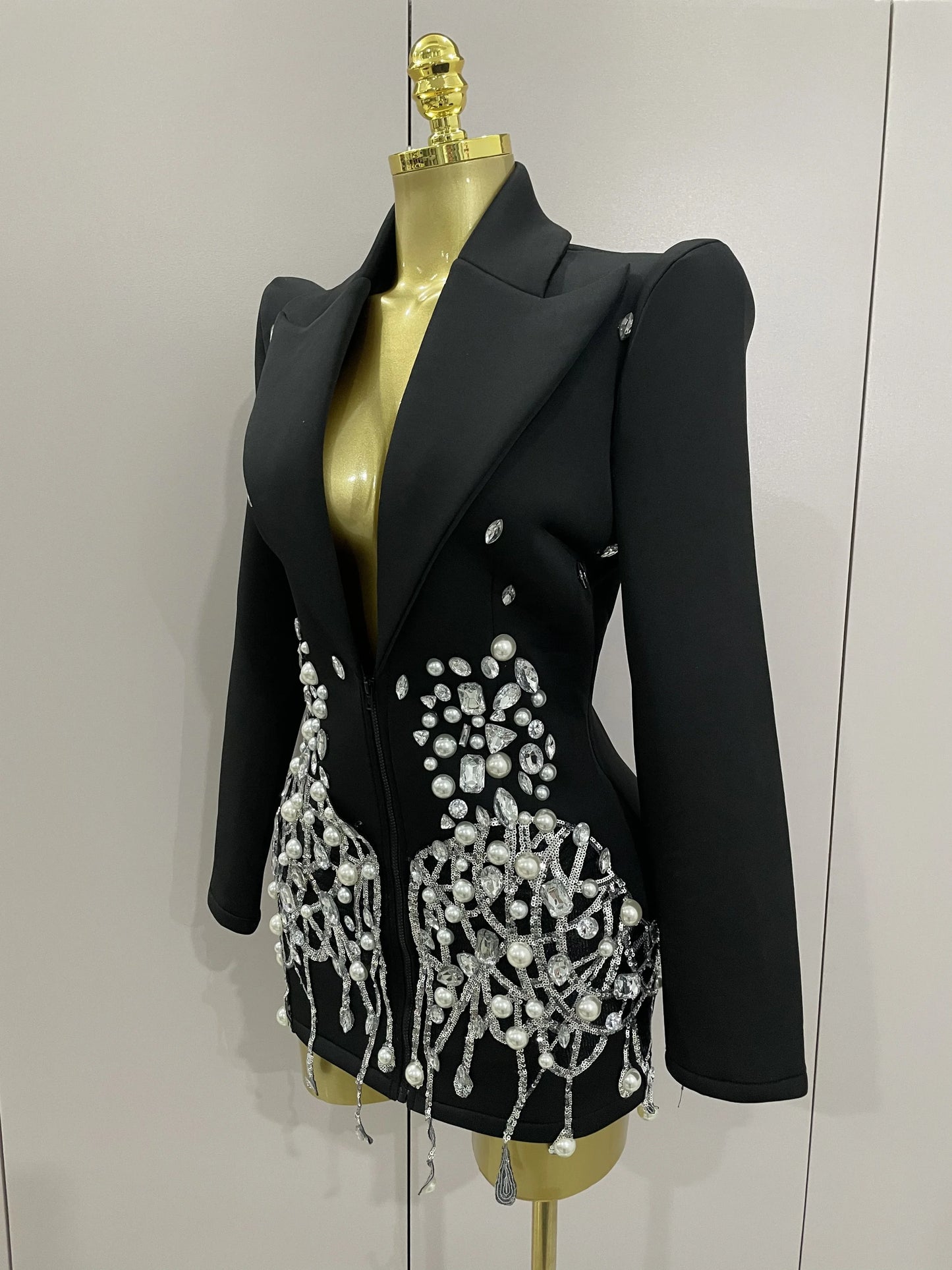 Glitzernde Kristallketten Perlen Langarm Minikleid 2025 Damen Geburtstag Abendparty Nachtclub Outfit Sängerin Hochzeitskostüm