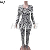 HLJ Sexy Backless Lace Up Leopard Bodycon Jumpsuits Women O Neck Long Sleeve Skinny Pants One Piece Playsuits Fashion Overall