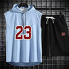 Summer New Men's Sleeveless Hooded T-shirt+shorts pants Sports two-piece set gym  Fashion  Casual Men Women Sports Two Piece Set