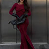 Tossy Damen Plissee Sexy Maxikleid Patchwork Twist Slim Langarm Einfarbig Y2k Herbst Streetwear Kleid Damen Bodycon Kleid