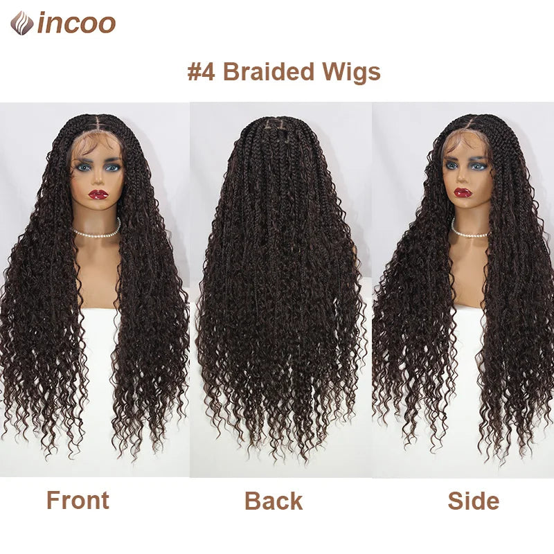 Boho Box Braided Wigs, gelocktes Kunsthaar, volle Lace-Front-Perücken für schwarze Frauen, Goddess Locs Braid Wig, Bohemian Box Braid Wig