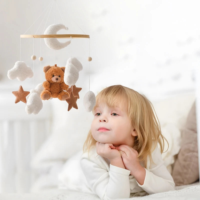Baby-Kinderbett-Mobile-Rassel-Spielzeug 0-12 Monate Säugling Weicher Filz Teddy Samt Rosa Bär Bettglocke Hängendes Spielzeug Halterung Babybett Mädchen Spielzeug
