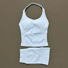 2 Pieces Sports Set Women Backless Halter Tops High Waist Seamless Hight Stretch Shorts Gym Suit Sportswear Workout Sets