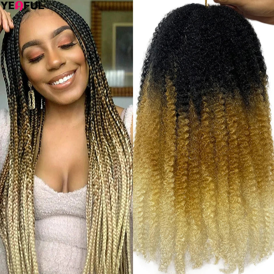 Yeaful 18 Inch Synthetic Marley Twist Braiding Hair Red Black Brown Ginger Bug Blonde #4 Pre Looped Marley Twists Crochet Hair