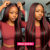200% Upgraded 1B/99J Black With Red Bone Straight 5x5 Highlight Wig Human Hair Brazilian Burgundy Colored Glueless Wig For Women