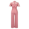 Elegante Jumpsuits & Rompers für Damen Rundhals Spitze Patchwork Kurzarm Gürtel Hohe Taille Luxus Geburtstagsparty Abend Outfit