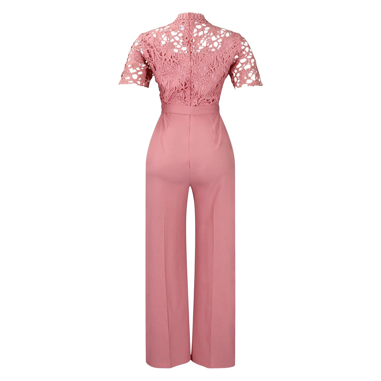 Elegante Jumpsuits & Rompers für Damen Rundhals Spitze Patchwork Kurzarm Gürtel Hohe Taille Luxus Geburtstagsparty Abend Outfit