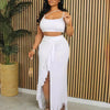 CM.YAYA Summer Women Sets Sleeveless Sexy Strap Crop Top and Tassel Long Skirt Sets Night Club Party Beach 2 Two Piece Sets