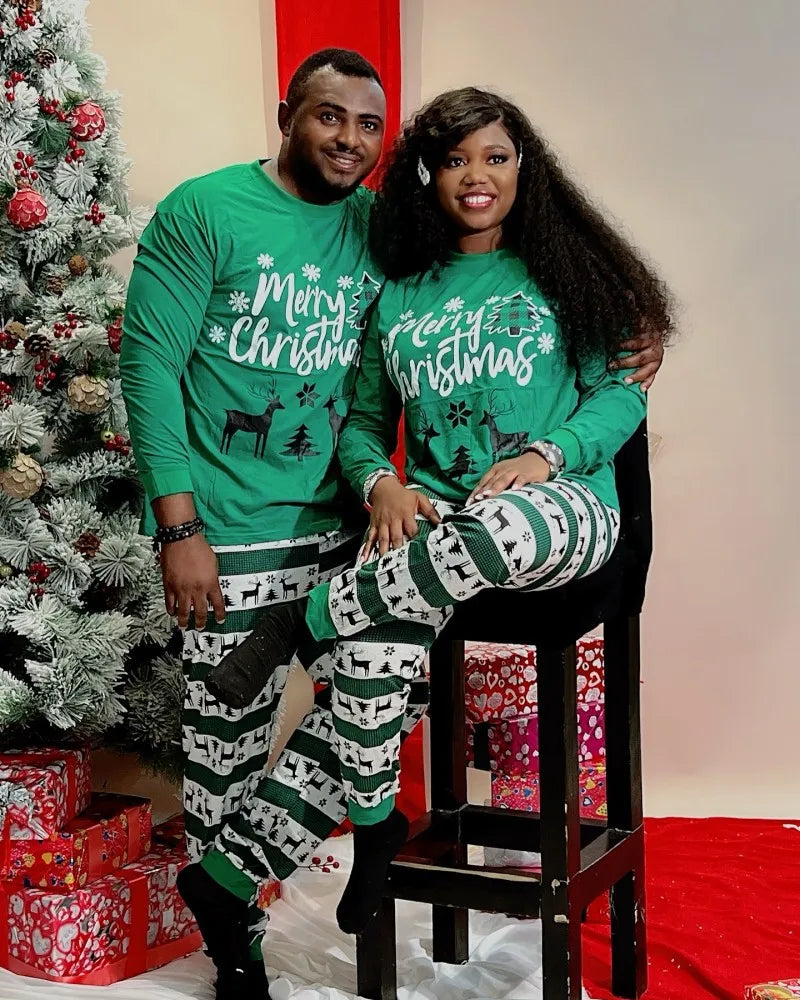 Merry Christmas Family Matching Outfits All Elk Print Mother Father Kids Pajamas Set Soft Loose Sleepwear Xmas Look Gift Pyjamas