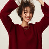 Rollkragenpullover 100% Kaschmir Pullover Damen lose verdickend Anti-Aging Nische Vintage Roter Rundhals-Pullover Damen Langarm