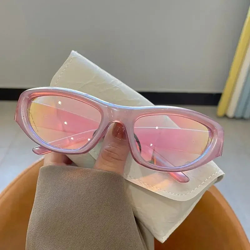 Vintage Punk Sports Sunglasses Women Men Y2K Style Cat Eye Sun Glasses Mirror Fashion Eyewear 2000s Retro Shades Gafas De Sol