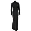 Mozision Rollkragen Oberschenkelhohes Schlitz Sexy Maxikleid für Damen Mode Langarm Drapierte Bandage Bodycon Club Langes Kleid