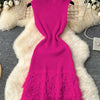 Joskaa 2025 Summer Women Elegant Round Neck Sleeveless Tassels Hem Bodycon Mini Knitted Dress Holiday Beach Party Clubwear