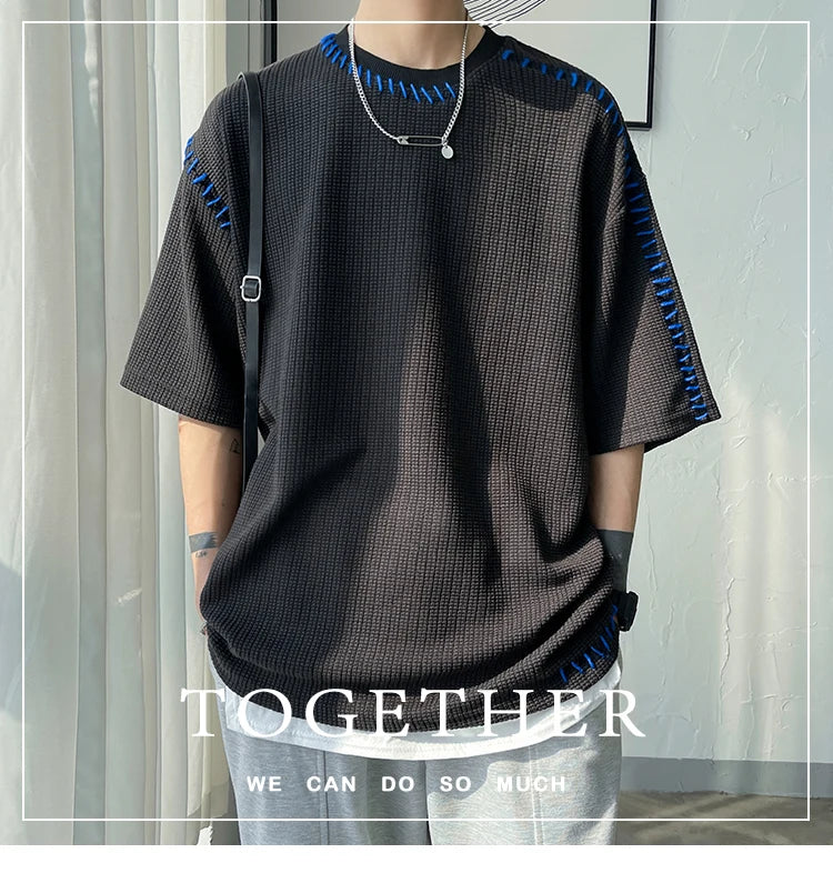 Herren Sommer Qualität T-Shirts Manuelle Naht Harajuku Lässiges T-Shirt Für Männer 2023 Neu Neutral Oversize T-Shirts Kurzarm Oberteile