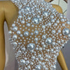 Nightclub Big Pearls Bandage Top Collection Party Shiny Rhinestones Sexy  Backless Singer Dancer Show Party Show Costume dazhu