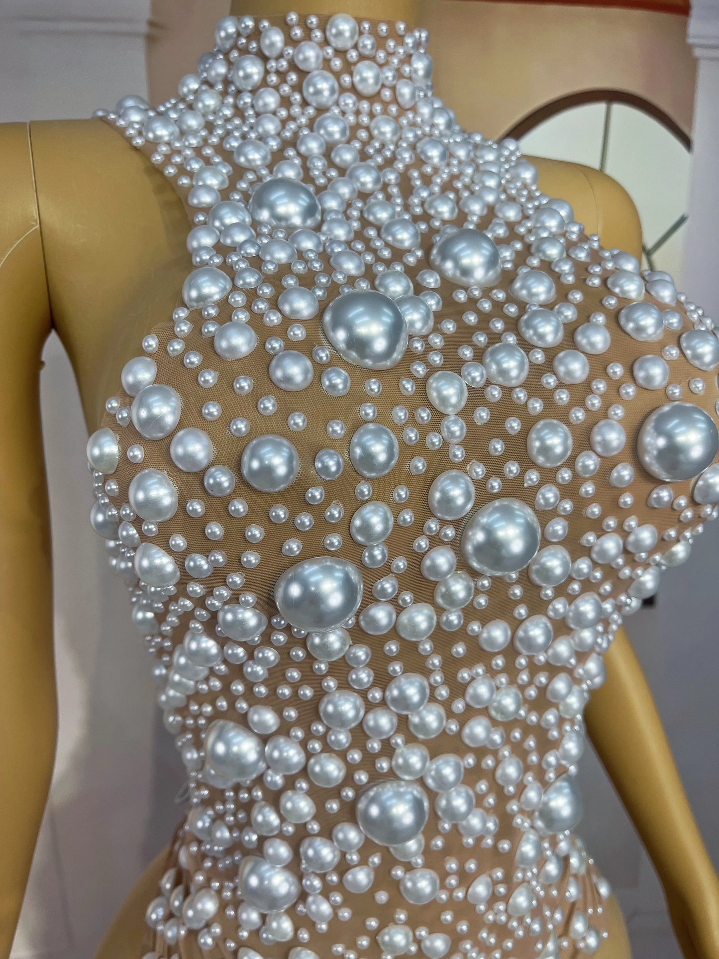 Nightclub Big Pearls Bandage Top Collection Party Shiny Rhinestones Sexy  Backless Singer Dancer Show Party Show Costume dazhu