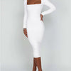 Herbst und Winter Damen Sexy Bodycon Kleid Quadratischer Ausschnitt Langarm Abendkleider für Damen