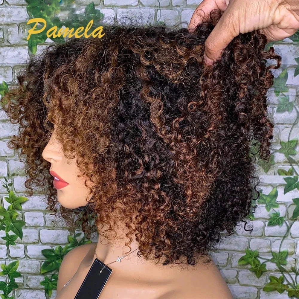 Ombre Blonde Wear and Go Glueless Short Curly 250% Dichte Echthaar Perücken Princess Hair Ready To Wear Lace Frontal Perücken
