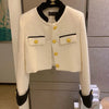 Fashion Stitching Tweed Short Jacket Women Autumn Winter Elegant Office Lady Coat Y2K Korean O Neck Single Breasted Crop Outwear
