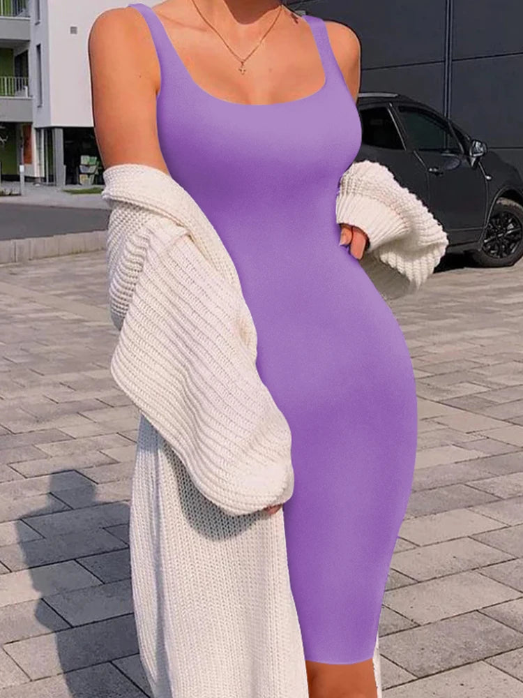 AliExpress Summer Sexy Tank Top Dress European and American Plus Size Women's Sleeveless Midi Dress