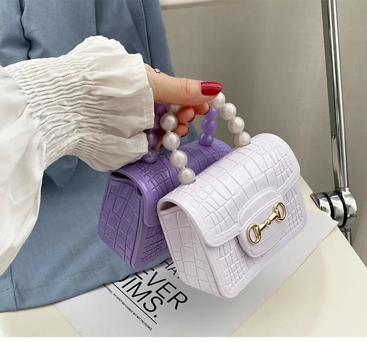 Fashion Mini Handbags PVC Crossbody Coin Purse Crocodile Pattern Pearl Handbag Plastic Small Chain Jelly Bag For Girl Wholesale