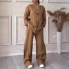 Cotton Linen Sets Two 2 Pieces Sale Casual Long Sleeve Button Loose Blouse Shirt&High Elastic Wide Leg Loose Pant Suits NMD-3021